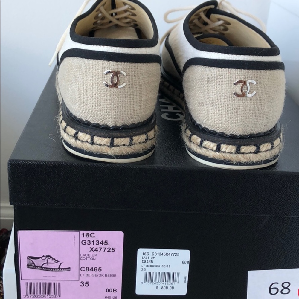 Chanel lace up cotton espadrilles beige size 35 - Picture 3 of 4